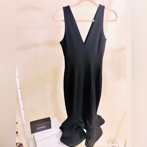 Deep Sleeveless Black V-neck 3 Tier Peplum Dress